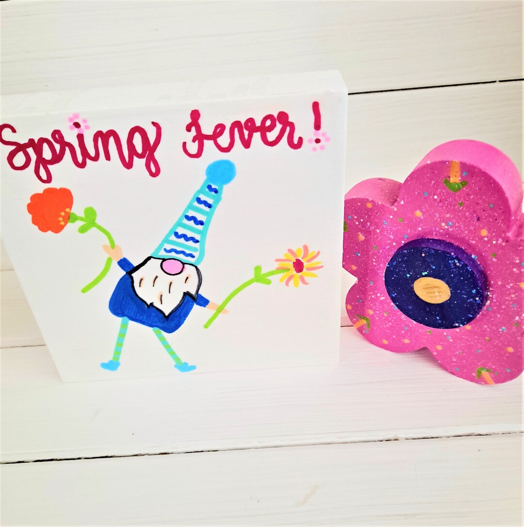 Hand Painted Spring Gnome Sign: Tiered Tray Decor - Etsy
