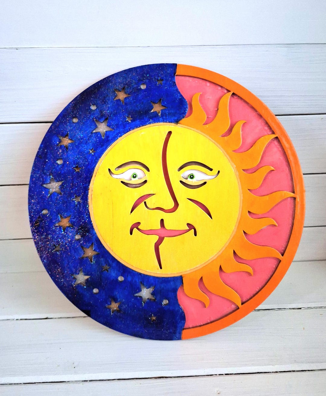 Hand Painted Sun and Moon Wooden Plaque: Celestial Wall Art - Etsy