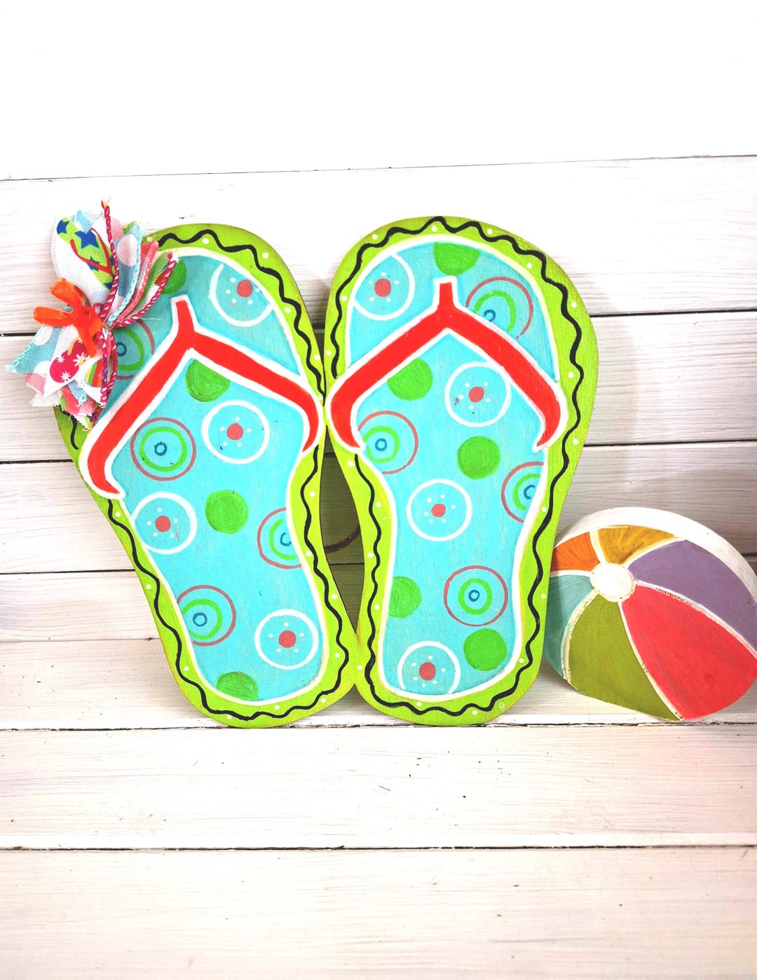 Hand-painted Wooden Flip Flops Sign: Summer Door Hanger With Fabric Bow ...