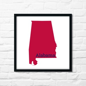 Alabama minimalistische Karte - druckbare Kunst in rot & blau - sofortiger digitaler Download