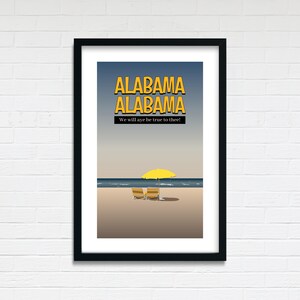 Art numérique imprimable de la côte du golfe de l'Alabama, scène de plage minimaliste avec paroles de chanson d'État