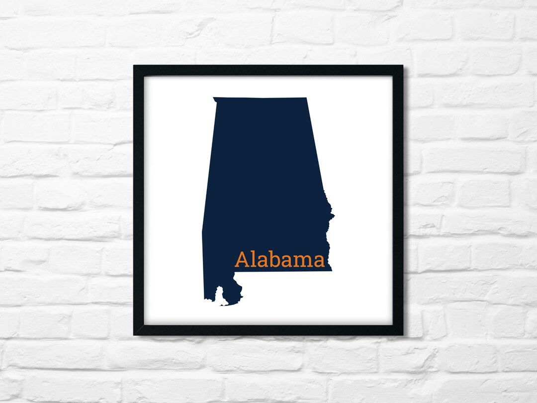 Alabama Minimalist Map - Printable Art in Orange & Navy Blue - Instant ...