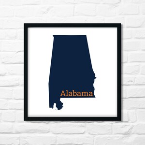 Alabama minimalistische kaart - afdrukbare kunst in oranje & marineblauw - direct digitaal downloaden