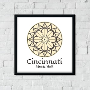 Cincinnati Music Hall Rose Window Digital Art Print, Yellow & Gray Minimalist Design, Ohio Historic Architectural Detail: Instant Download