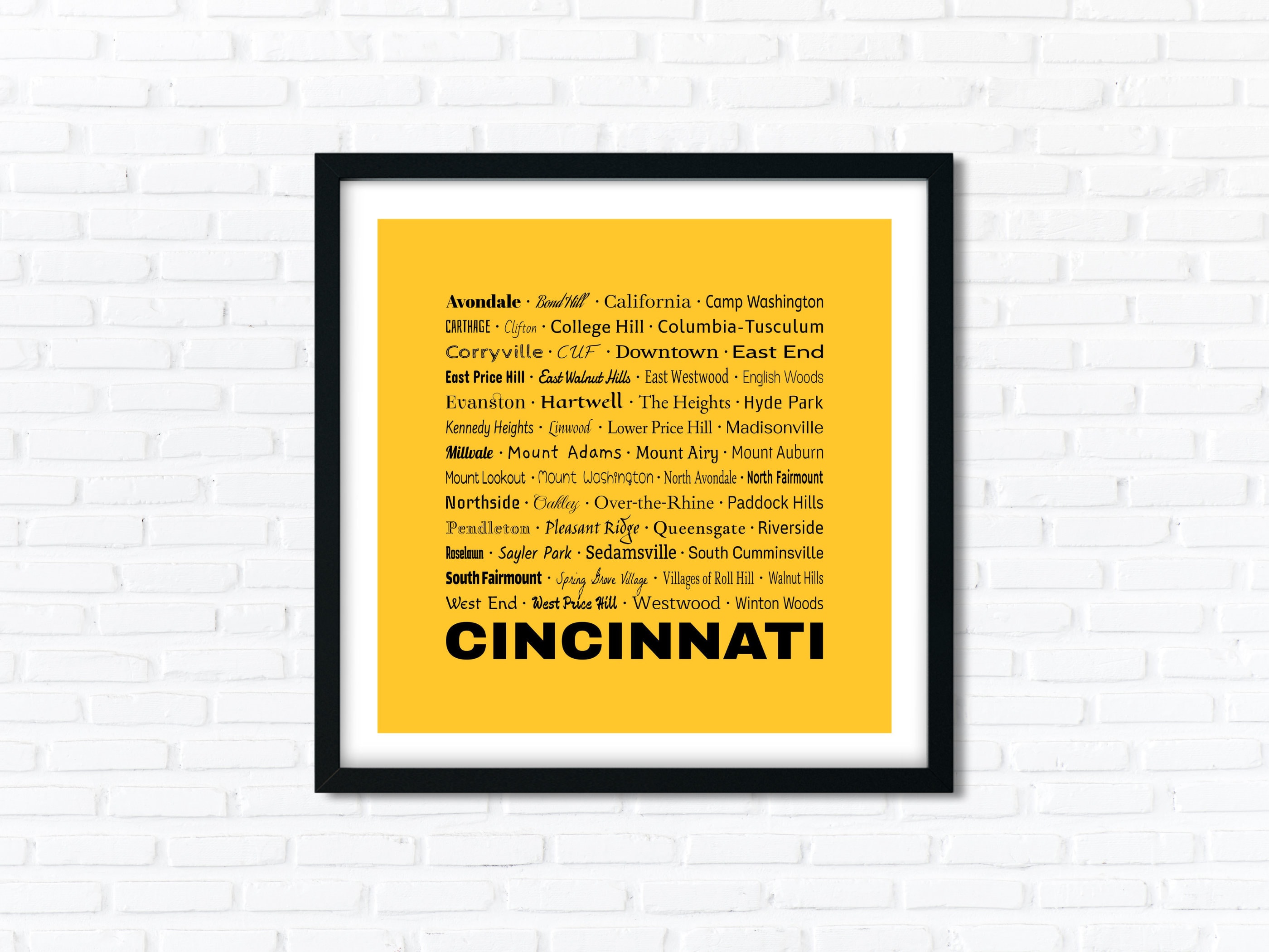 Cincinnati Neighborhoods Typography Printable Art, Digital Download ...
