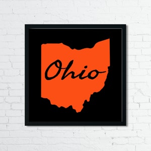 Ohio Wall Art Digital Download Printable, Black, Orange, Script Font, Minimalism, State Shape, Map, 1 Hi Res 300 DPI JPG, 1 PDF