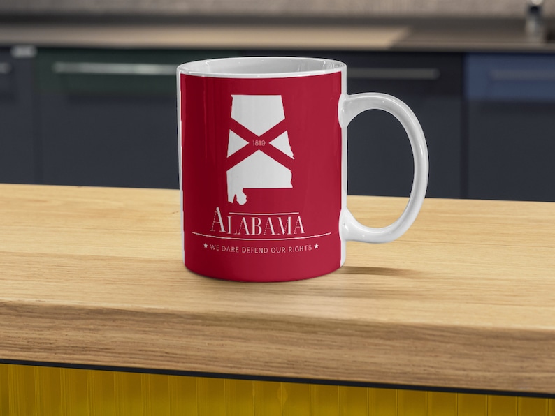 Alabama Printable Art, Minimalist Red, White Design Includes State Flag