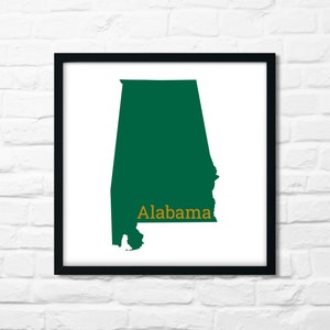 Alabama minimalistische Karte - druckbare Kunst in grün & gold - sofortiger digitaler Download