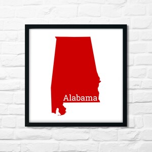 Alabama minimalistische Karte - druckbare Kunst in rot & weiß - sofortiger digitaler Download