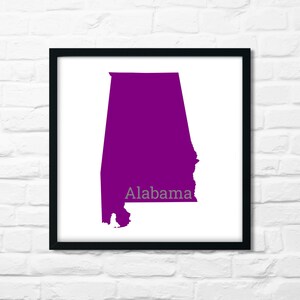 Alabama minimalistische Karte - druckbare Kunst in lila und grau - sofortiger digitaler Download