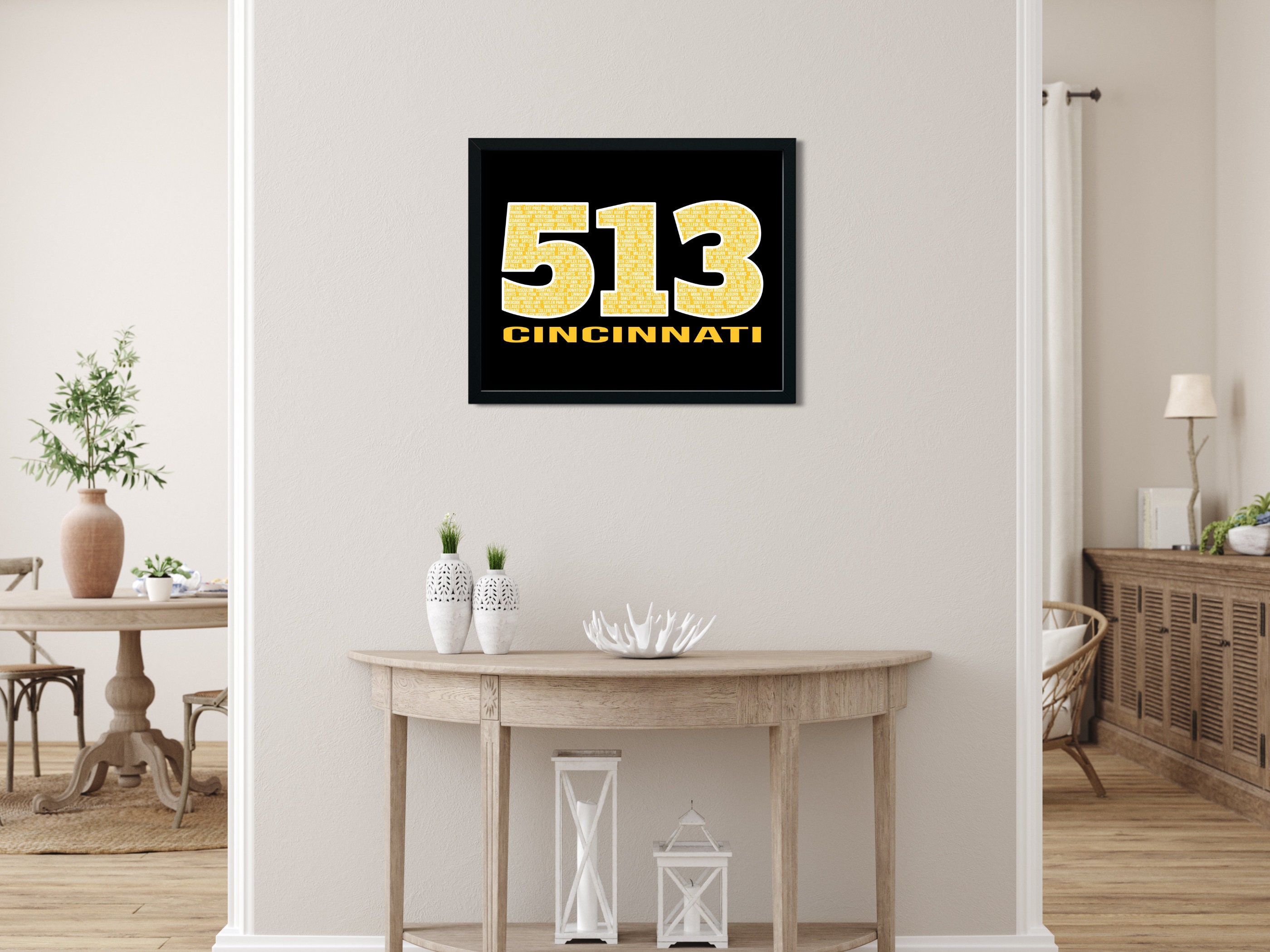 Cincinnati Neighborhoods Digital Art Print, Black, Gold, & White Ohio ...