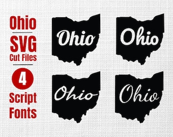 Ohio SVG Cut Files Bundle Digital Download, Script Fonts, State Shape Map, Minimalist, 16 Total Files - jpg, pdf, png, svg