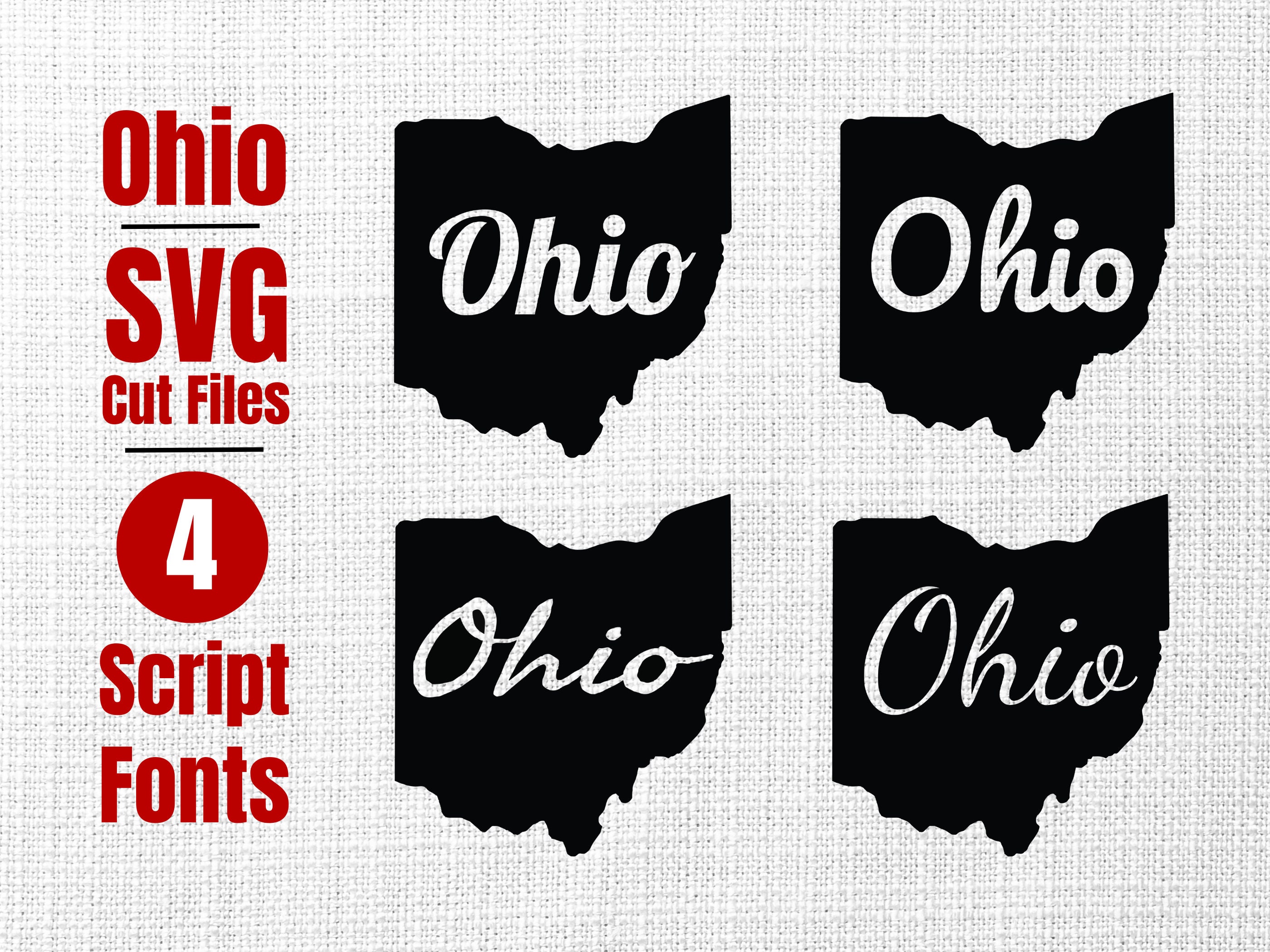 Ohio SVG Cut Files Bundle Digital Download, Script Fonts, State Shape