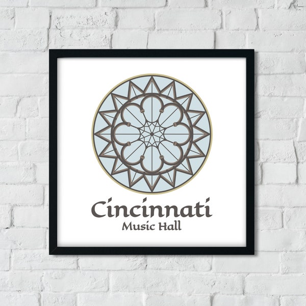 Cincinnati Music Hall Rose Window Digital Art Print, Blue & Gray Minimalist Design, Ohio Historic Architectural Detail: Instant Download