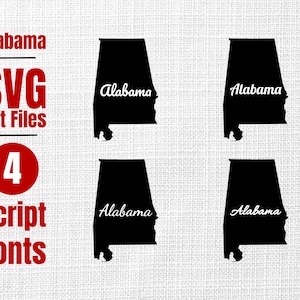 Alabama SVG Cut Files Bundle Digital Download, Script Fonts, State Shape Map, Minimalist, 16 Total Files - jpg, pdf, png, svg