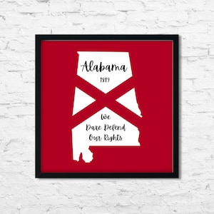 Alabama State Motto Digitale Download, Rood, Wit, Zwart Script Lettertype, Art Print, Vlag, Kaart, Staatsvorm, 1 Hi Res JPG, 1 PDF