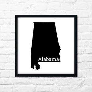 Alabama minimalistische Karte - druckbare Kunst in schwarz & weiß - sofort digitaler Download