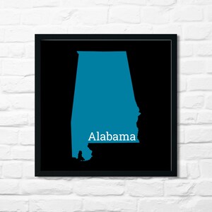 Alabama minimalistische Karte - druckbare Kunst in türkis, schwarz & weiß - sofortiger digitaler Download