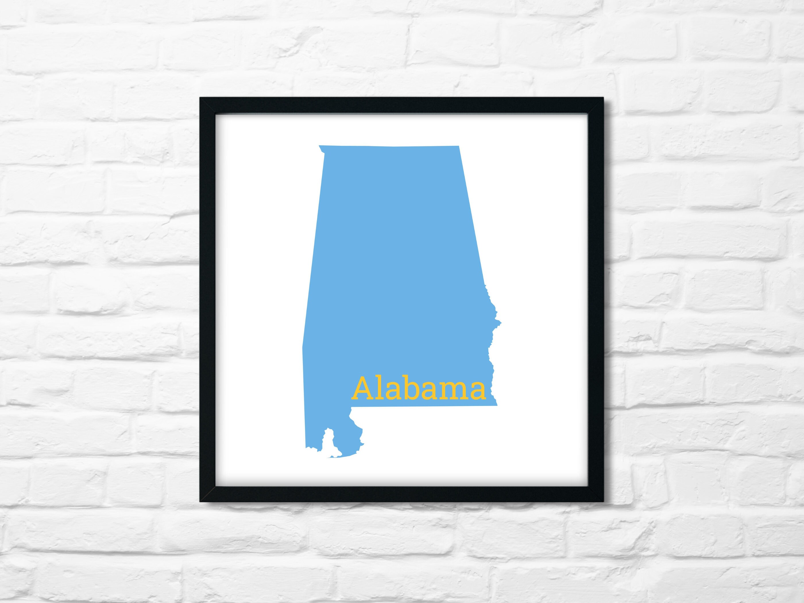 Alabama Minimalist Map - Printable Art in Gold and Light Blue - Instant ...