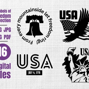 American Patriotic SVG Cut Files Bundle, USA, Liberty Bell, Bald Eagle, Patterns for Crafts, Minimalist Designs, Instant Digital Download