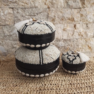 Bali Beaded Baskets, Bali Handmade, Bamboo Baskets, Set of 3