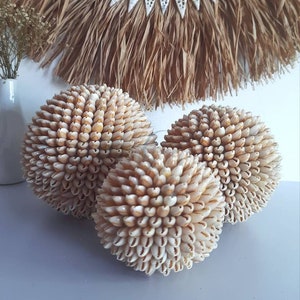 Flower Style Seashell Balls, Shell Flower Ball, Bali Handmade, Home Decoration, Shell Decor, Set of 3