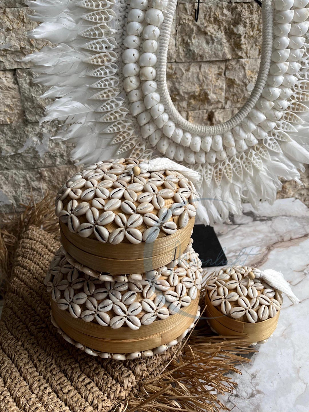 Bali Shells Baskets, Bali Handmade, Bamboo Box, Set of 3 - Etsy