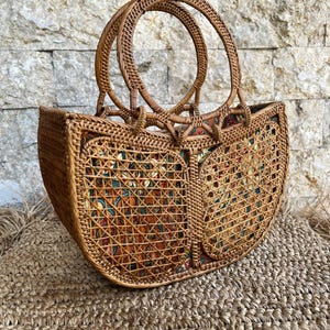 Rattan Tote Bag, Summer Handbag, Rattan Sling Bag, Woven Beach Bag, Crossbody Bags