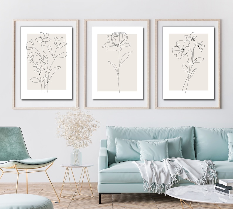 Digital Art Minimalist Wall Decor, Line Art, Set of 3 Art, Black and