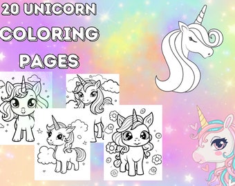 Téléchargement immédiat et activités pour enfants, 20 pages à colorier de licorne, jeux de licorne, fête d'anniversaire de licorne, activités de licorne, livre de coloriage