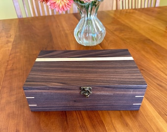 Walnut Wood Keepsake Box, Hinged Lid with Clasp, Personalized Gift, Medium