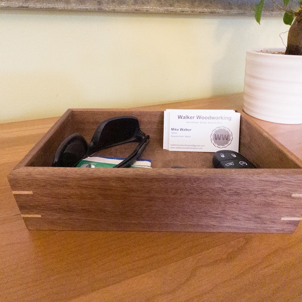 Walnut Wood Valet Box ,Organizer, Gift, Handmade in Maine