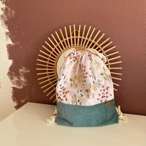 Turnbeutel Rucksack Sportbeutel Damen/Mädchen, Blumen mintgrün