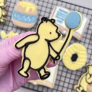 Vintage Honey Bear with Balloon Embosser Fondant Stamp with Cookie Cutter