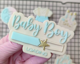 Baby Boy Loading Baby Shower Embosser Stamp Cookie Cutter Fondant - sugarcraft