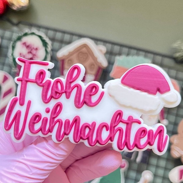 Frohe Weihnachten Lettering Pop Up Embosser Cookie Stamp with matching Cookie Cutter