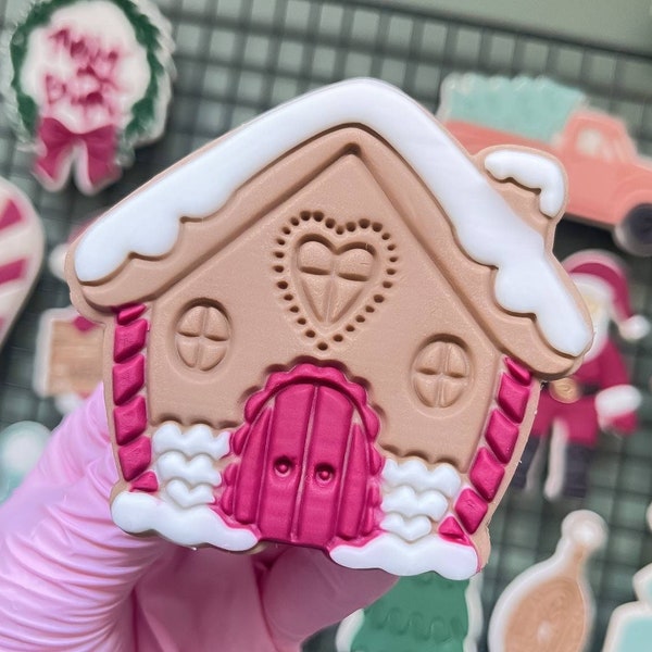 Gingerbread House Pop Up Embosser Cookie Stamp with matching Cookie Cutter