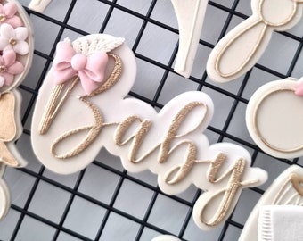 Minimalist Baby Lettering Embosser Stamp Cookie stamp with cookie cutter