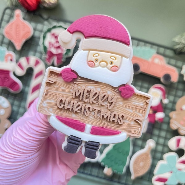 Santa Merry Christmas Lettering Pop Up Embosser Cookie Stamp with matching Cookie Cutter