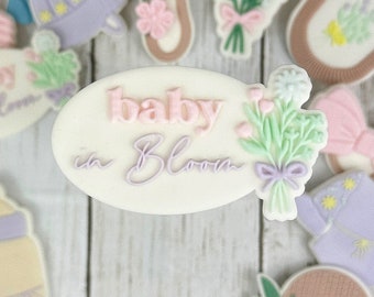 Baby in Bloom Text Lettering Embosser Stamp and Cookie Cutter Baby Shower Cookie Cutter Cookie Stamp