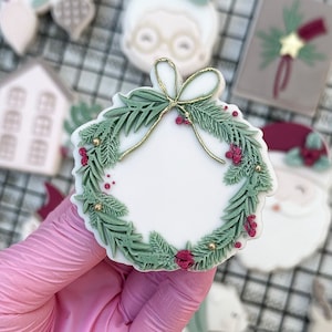 Christmas Wreath Boho Christmas Embosser Cookie Stamp with Cookie Cutter Sugarcookie Stencil