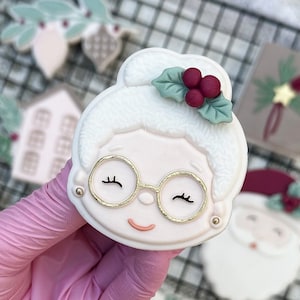 Mrs Claus Boho Christmas Embosser Cookie Stamp with Cookie Cutter Sugarcookie Stencil