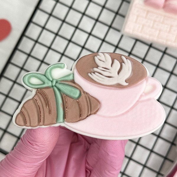 Croissant Coffee Valentines Day Cookie Cutter & Embosser Stamp