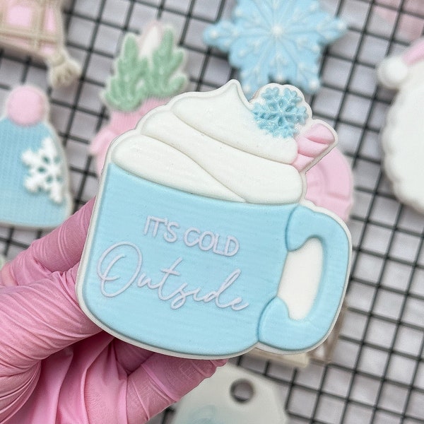 Chocolate Drink its cold Outside Pop up Embosser Cookie Stamp with matching Cookie Cutter Sugarcookie Stencil