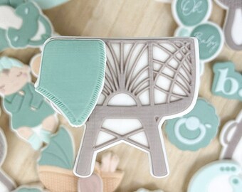 Minimalist Baby Boho Bed Rattan Set with Blanket Cookie Cutter & Embosser Stamp Set for Baby Shower