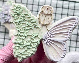 Butterfly Woman Floral Embosser Cookie Stamp with Cutter