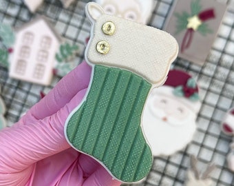 Stocking XMAS Boho Christmas Embosser Cookie Stamp with Cookie Cutter Sugarcookie Stencil