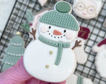 Bonhomme de neige Boho Noël Embosser Cookie Stamp avec Cookie Cutter Sugarcookie Pochoir