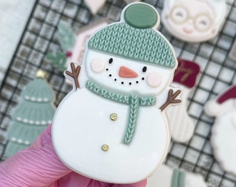 Snowman Boho Christmas Embosser Cookie Stamp with Cookie Cutter Sugarcookie Stencil