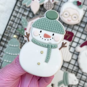 Snowman Boho Christmas Embosser Cookie Stamp with Cookie Cutter Sugarcookie Stencil